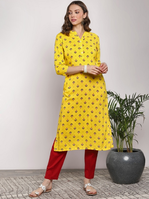 

Sangria Women Yellow Printed Straight Kurta