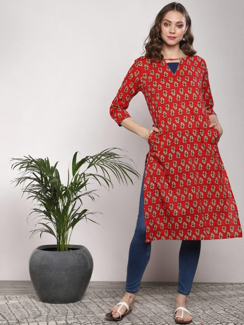 

Sangria Women Red & Off-White Printed Straight Kurta