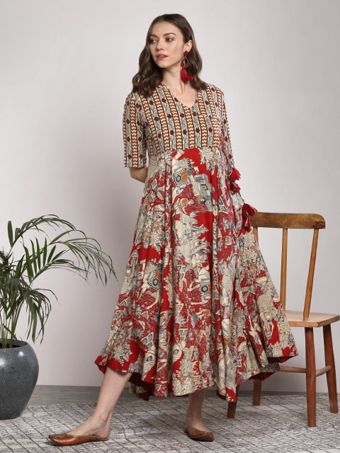 

Sangria Women Maroon & Beige Printed Empire Dress