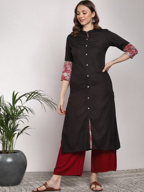 

Sangria Women Black Solid A-Line Kurta