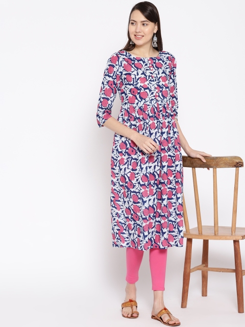 

Sangria Women Navy Pink & Blue Printed A-Line Kurta