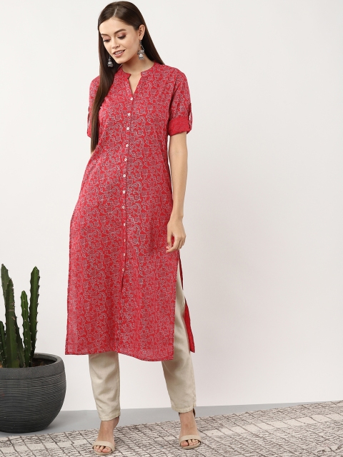 

Sangria Women Red & Silver Printed Straight Kurta