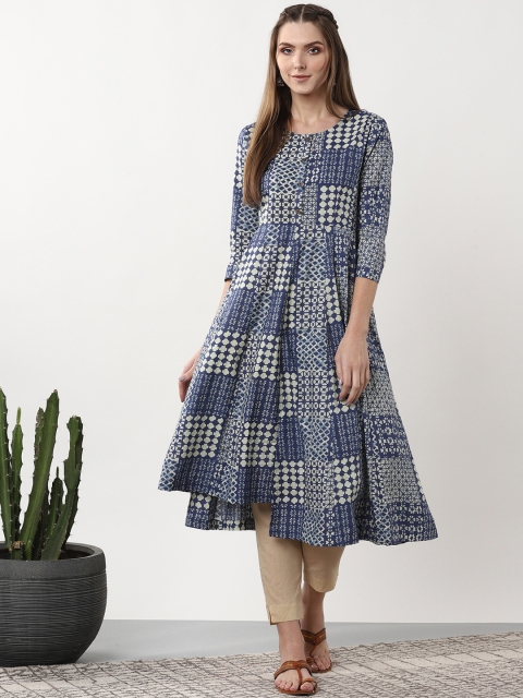 

Sangria Women Blue & Beige Printed A-Line Asymmetric Kurta