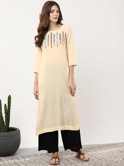 

Sangria Women Cream-Coloured Yoke Design Straight Kurta
