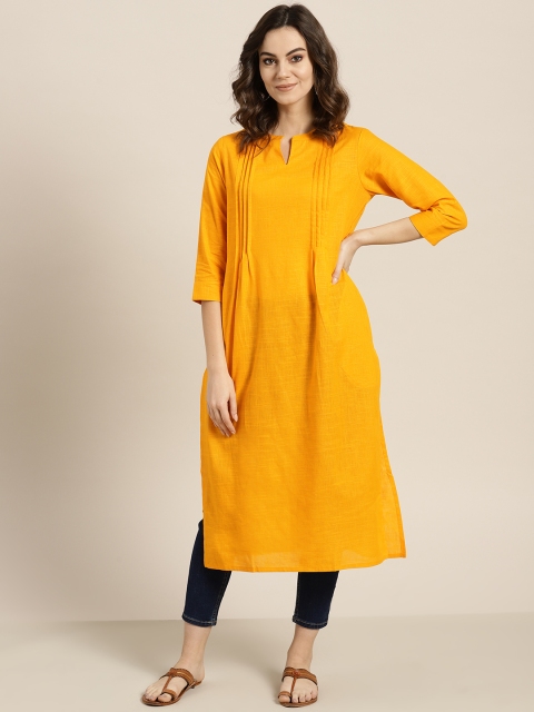 

Sangria Women Mustard Yellow Solid Straight Kurta