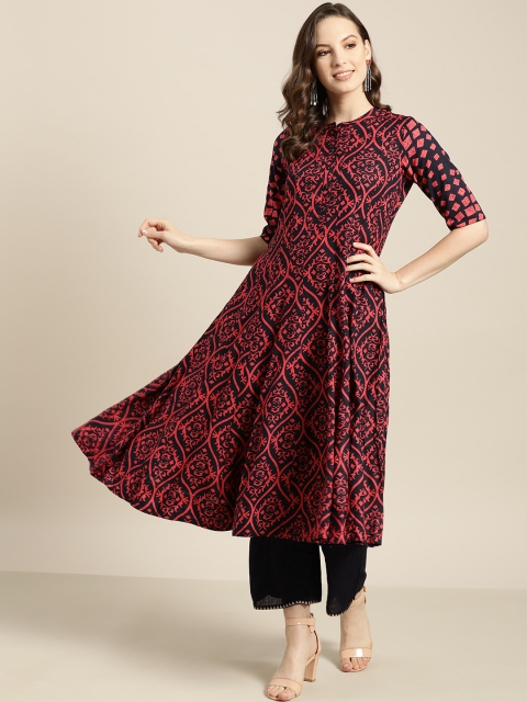 

Sangria Women Navy Blue & Pink Printed Anarkali Kurta