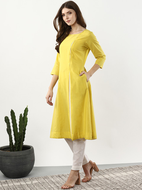 

Sangria Women Yellow Solid A-Line Kurta