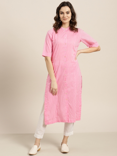 

Sangria Women Pink & White Striped Straight Kurta