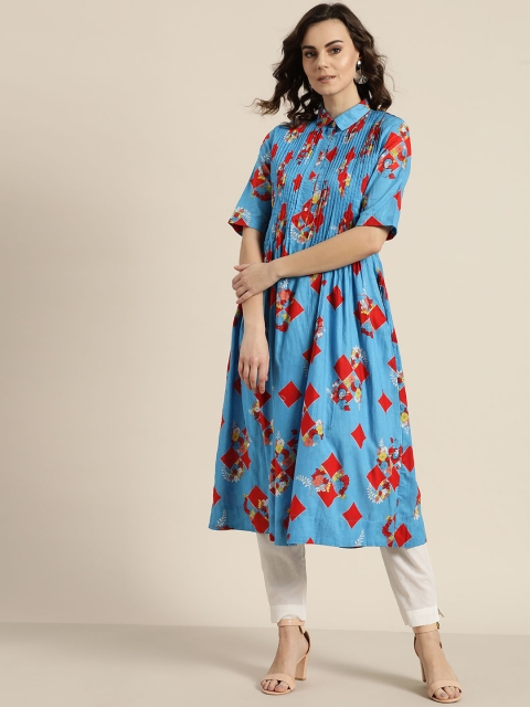 

Sangria Women Blue & Red Printed A-Line Kurta