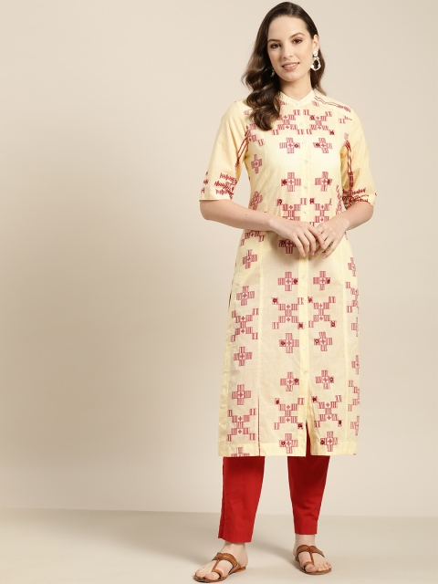 

Sangria Women Yellow & Red Printed Straight Kurta