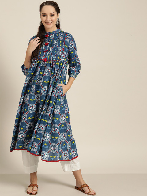

Sangria Women Blue & White Printed Anarkali Kurta