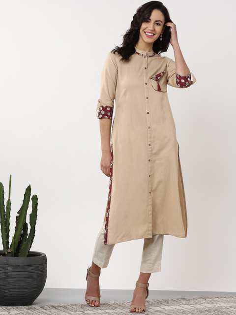 

Sangria Women Beige Solid Straight Kurta