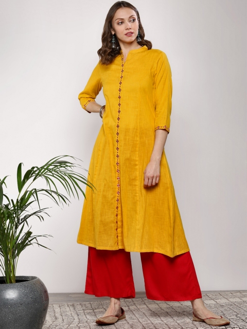 

Sangria Women Mustard Yellow Solid A-Line Kurta