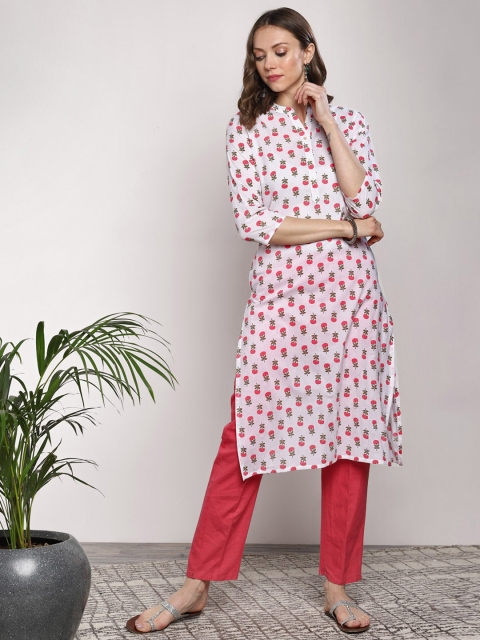 

Sangria Women White & Red Printed A-Line Kurta
