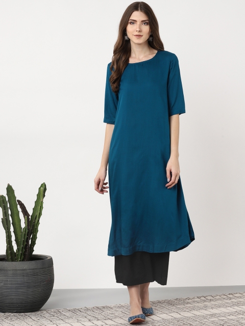 

Sangria Women Teal Blue Solid A-Line Kurta