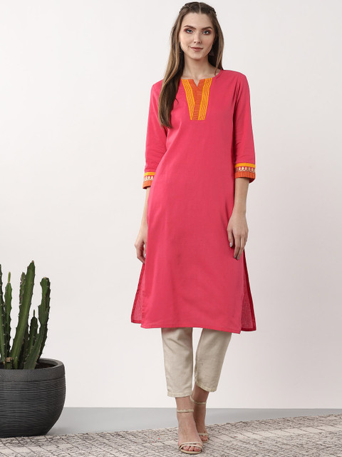 

Sangria Women Pink Solid Straight Kurta
