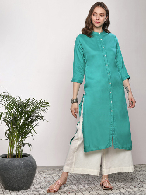 

Sangria Women Turquoise Blue Solid A-Line Kurta