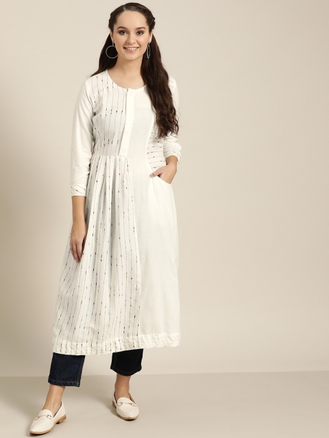 

Sangria Women Off-White & Brown Striped A-Line Kurta