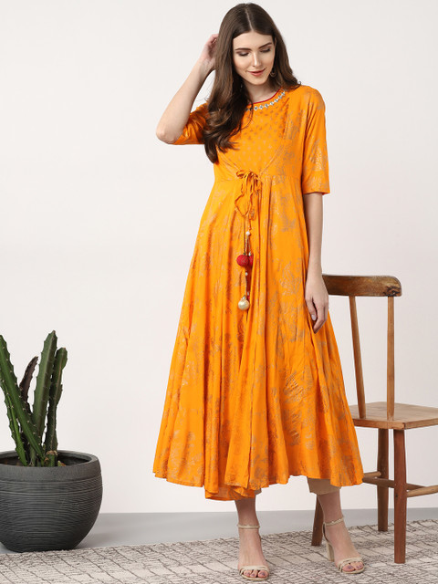 

Sangria Women Orange & Golden Printed Layered Anarkali Kurta