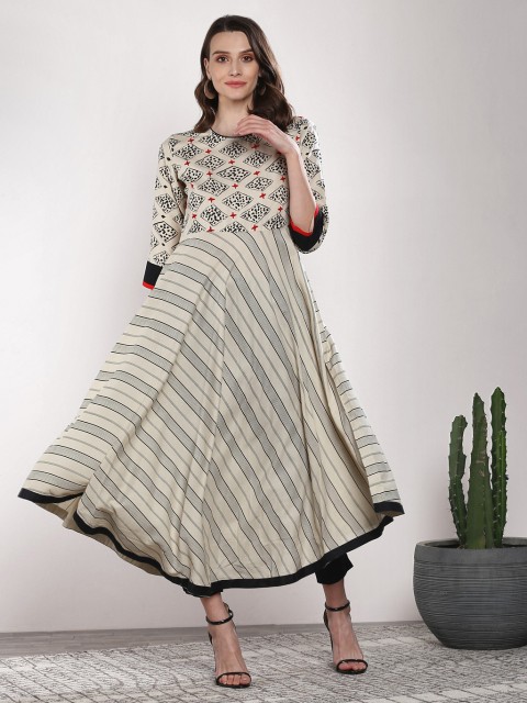 

Sangria Women Beige & Black Striped A-Line Kurta
