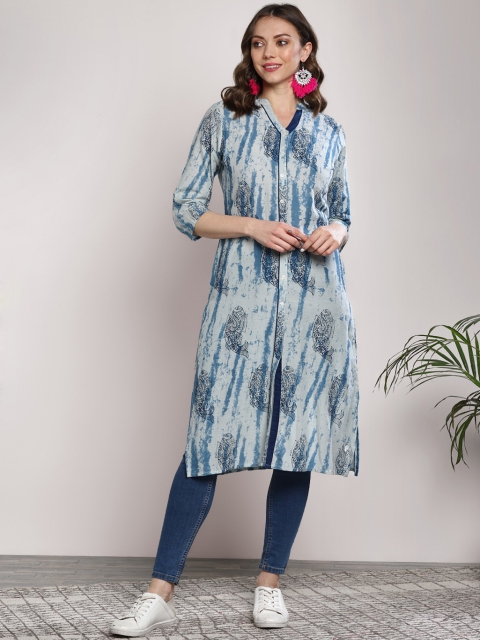 

Sangria Women Blue Printed Straight Kurta