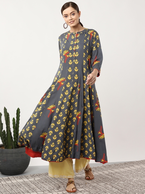 

Sangria Women Grey & Yellow Printed Anarkali Kurta