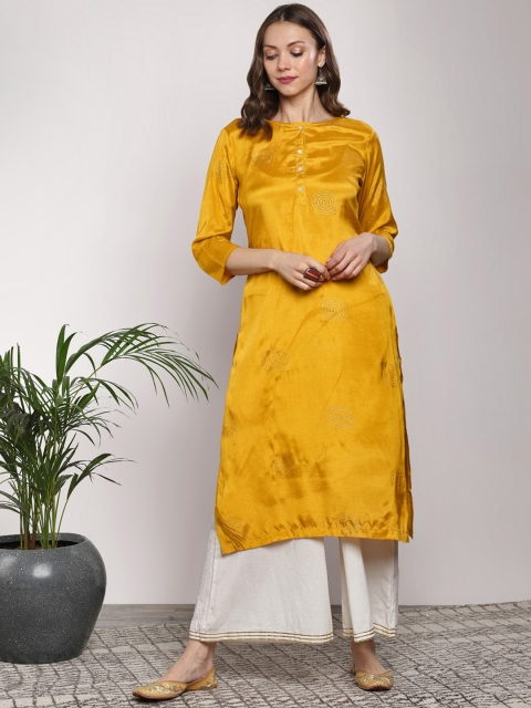 

Sangria Women Mustard Yellow Printed Straight Kurta