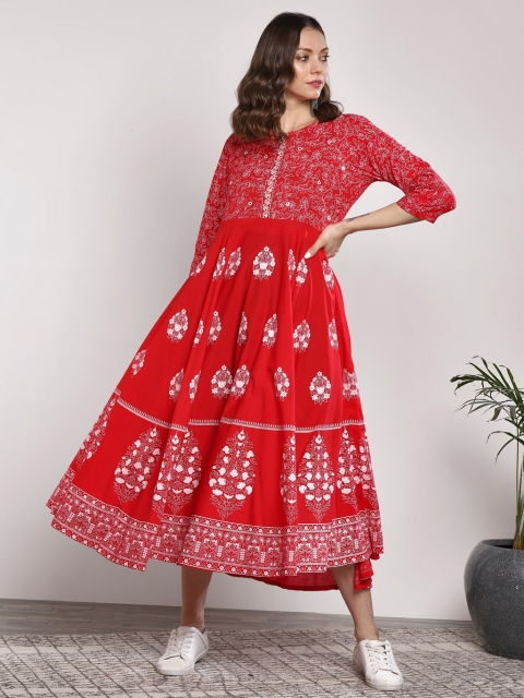 

Sangria Women Red & White Printed A-Line Dress