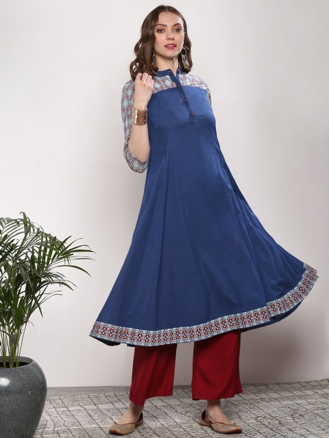 

Sangria Women Blue Printed Straight Kurta