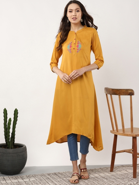 

Sangria Women Mustard Yellow Yoke Design A-Line Kurta