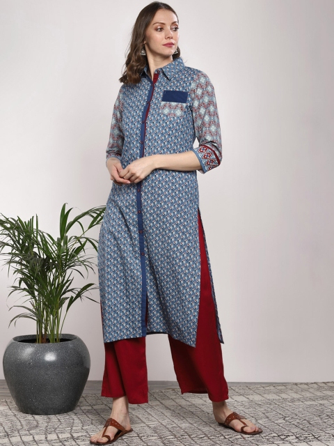 

Sangria Women Blue & Red Printed A-Line Kurta