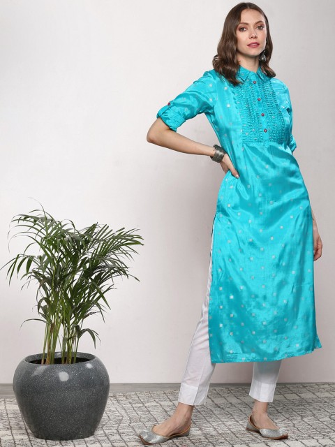 

Sangria Women Blue Woven Design Straight Kurta