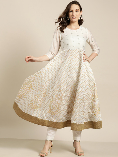 

Sangria Women Off-White & Golden Embroidered Anarkali Kurta