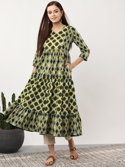 

Sangria Women Green Printed Tiered A-Line Kurta