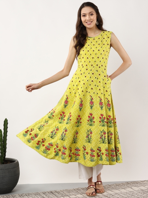 

Sangria Women Lime Green & Maroon Floral Print Anarkali Kurta