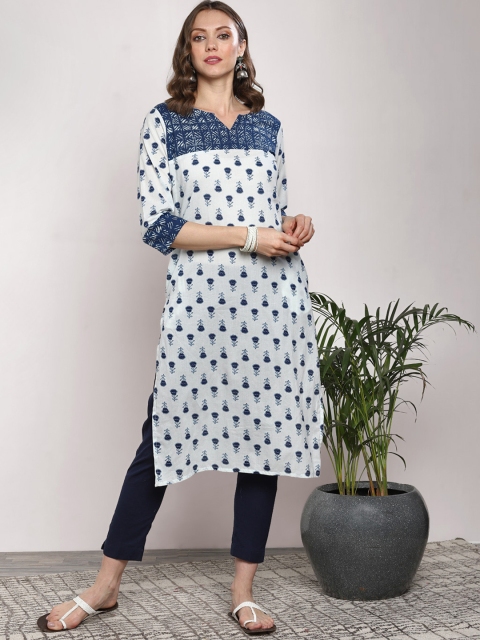 

Sangria Navy Blue Straight Kurta, White