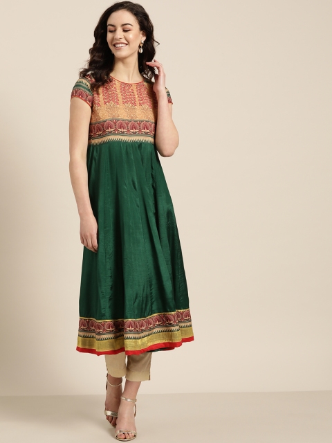 

Sangria Women Green & Beige Yoke Design Anarkali Kurta