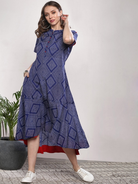 

Sangria Women Navy Blue & White Printed A-Line Dress