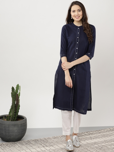 

Sangria Women Navy Blue Solid Straight Kurta