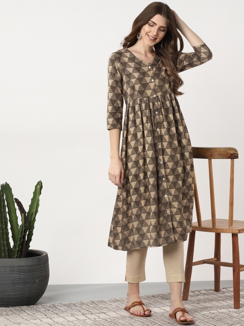 

Sangria Women Beige & Taupe Printed A-Line Kurta