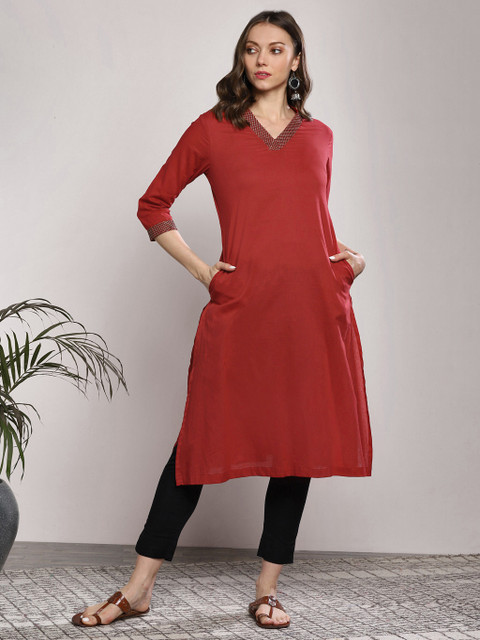 

Sangria Women Red Solid A-Line Kurta
