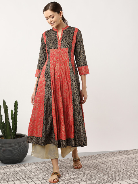 

Sangria Women Black & Coral Printed Anarkali Kurta