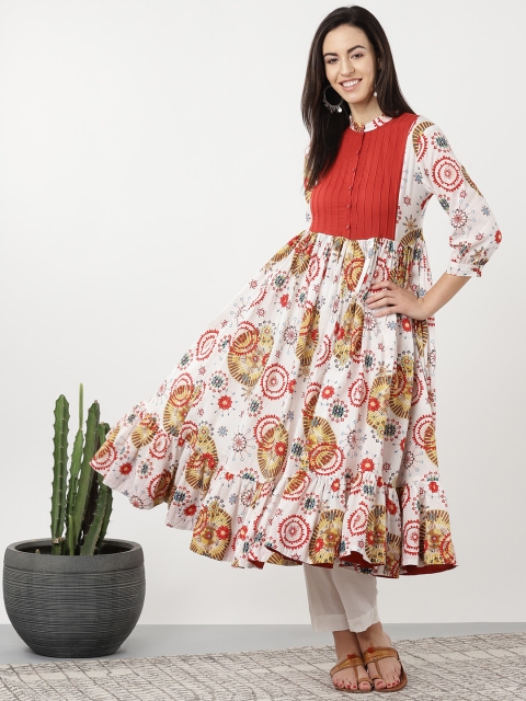 

Sangria Women Off-White & Red Printed Anarkali Kurta
