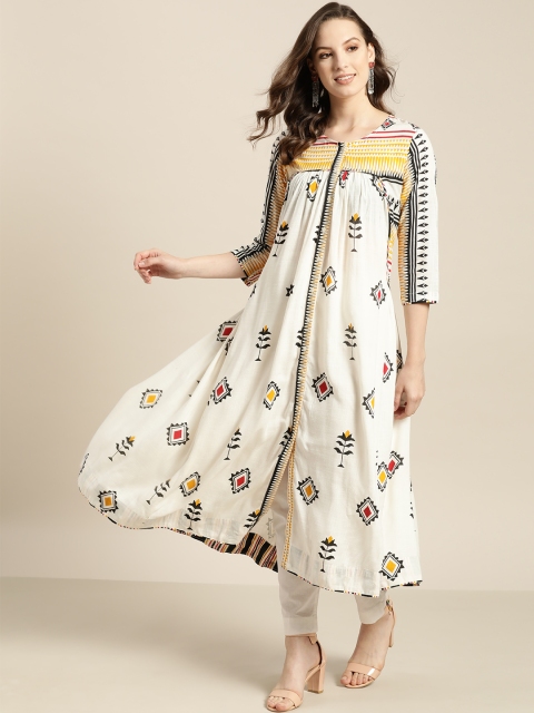 

Sangria Women Off-White & Black Printed A-Line Kurta