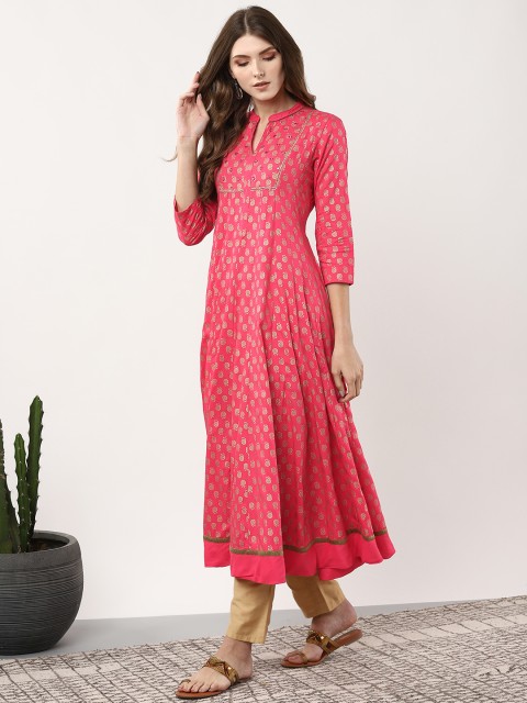 

Sangria Women Pink & Golden Printed Anarkali Kurta