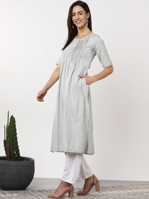 

Sangria Women Off-White & Purple Yarn Dyed Striped A-Line Kurta