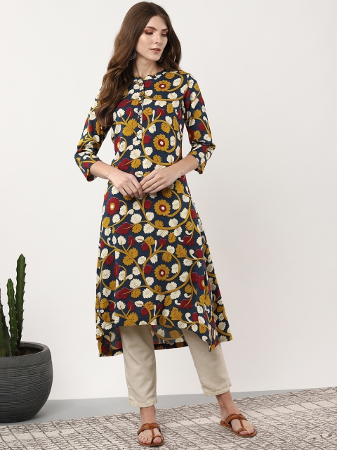 

Sangria Women Navy Blue & Off-White Floral Printed A-Line Kurta