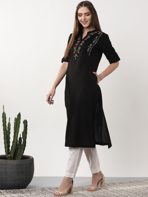 

Sangria Women Black Yoke Design Straight Kurta