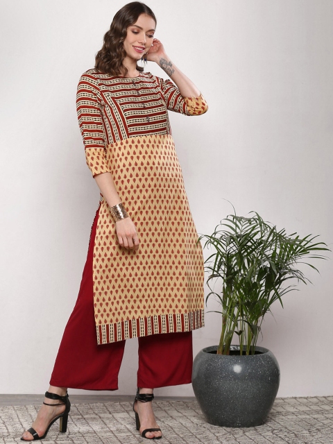 

Sangria Women Maroon & Beige Printed Straight Kurta