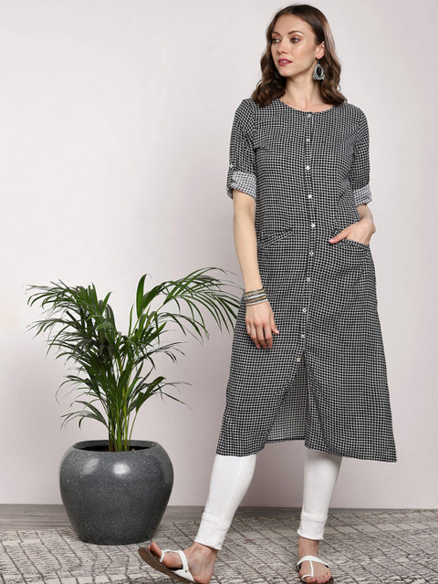 

Sangria Women Black Checked A-Line Kurta